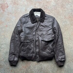 Cooper Mens 44 Brown Leather Aviator Flight Bomber Jacket Faux Collar Lined G-1